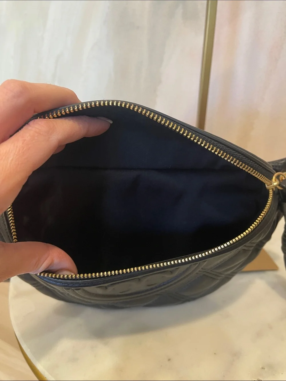 NWOT Tory Burch Black Quilted Leather Mini Belt Bag with Tassel